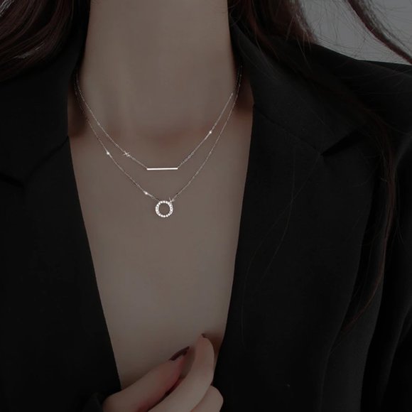 Jewelry - NEW Silver/Rose Gold Simple Zircon Circle Necklace